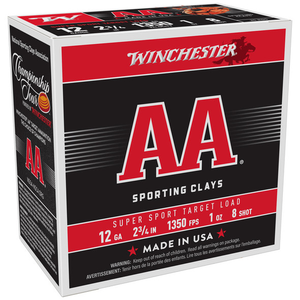 Winchester AA Ammunition - 12 Gauge, 2-3/4", #8, Lead, 1 oz, 1350 fps, Model AASCL128