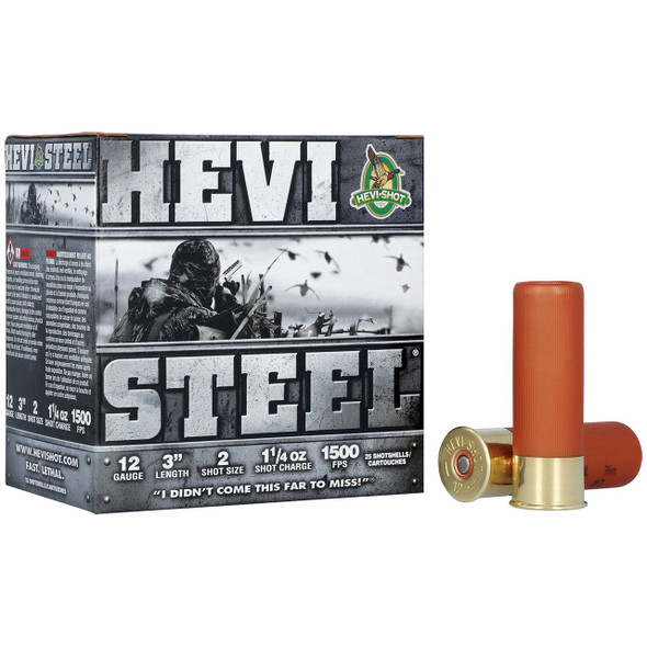 HEVI-Shot HEVI-Steel Ammunition - 12 Gauge, 3", #2, Steel, 1-1/4 oz, 1500 fps, Model HS60002