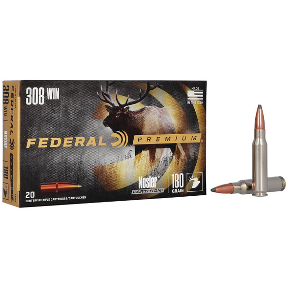 Federal Nosler Partition Ammunition: 308 Win, 180 gr, NP, 2570 fps, P308E