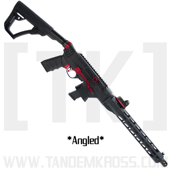 TANDEMKROSS UPRISER Chassis for Ruger PC Carbine: Red Angled Adaper & Mag Release, Black Grip