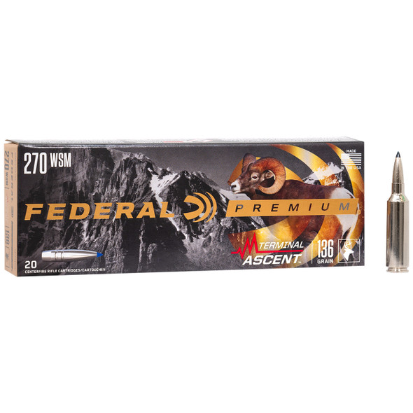 Federal Terminal Ascent Ammunition: 270 WSM, 136 gr, TA, 3240 fps, Model P270WSMTA1