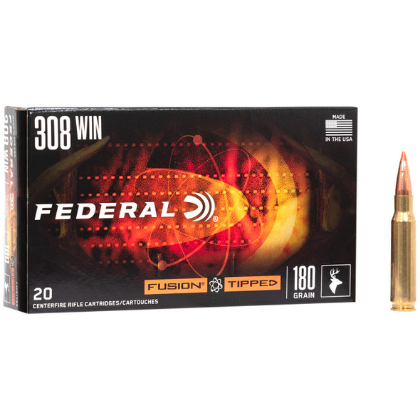 Federal Fusion Tipped Ammunition: 308 Win, 180 gr, Polymer Tip Bonded, 2600 fps, Model F308TFS3