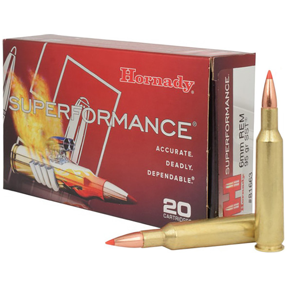 Hornady Superformance Ammunition: 6mm Rem, 95 gr, SST, 3235 fps, Model 81663