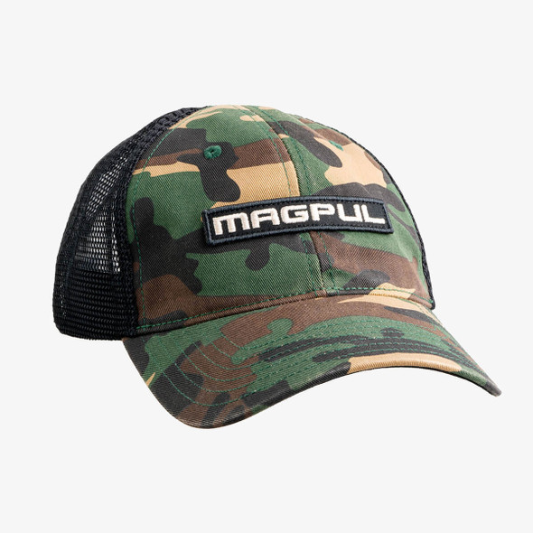 Magpul Wordmark Garment Washed Trucker Hat, Woodland Camo