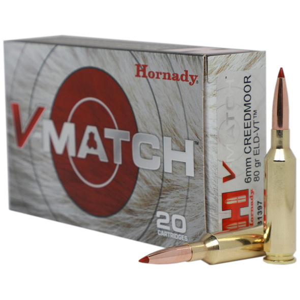 Hornady V-Match Ammunition: 6mm Creedmoor, 80 gr, ELD-VT, 3300 fps, Model 81397
