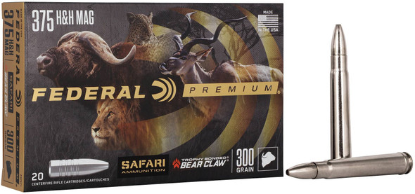 Federal Safari Trophy Bonded Bear Claw Ammunition: 375 H&H Magnum, 300 Grain, Trophy Bonded Bear Claw, 2400 fps, Qty: 20