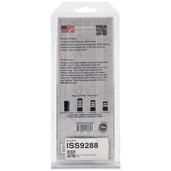 Area 419 Hellfire Match Self-Timing Muzzle Brake: 30 cal, 5/8-24, Black Nitride
