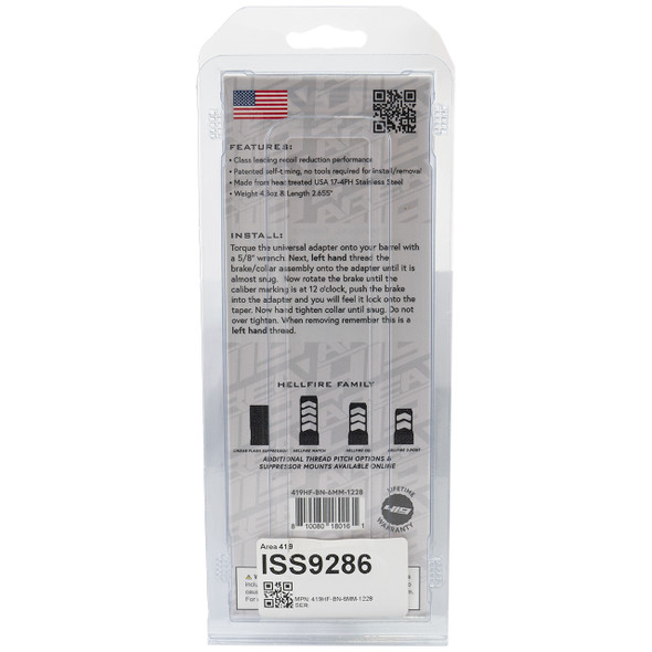 Area 419 Hellfire Self-Timing Muzzle Brake: 223 / 6mm, 1/2-28, Black Nitride