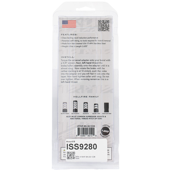 Area 419 Hellfire Self-Timing Muzzle Brake: 7mm / 30 cal, 1/2-28, Black Nitride