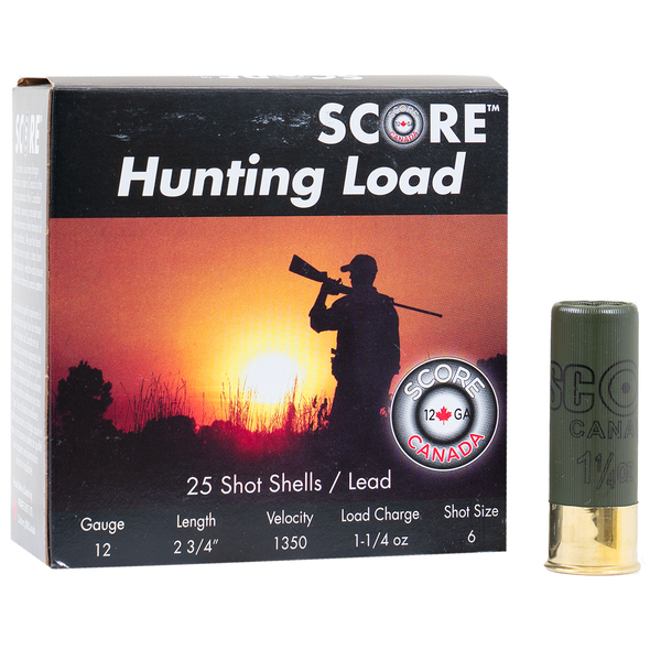 SCORE Hunting Load Ammunition: 12 Gauge, 2-3/4", #6, Lead, 1-1/4 oz, 1350 fps, Model 1629