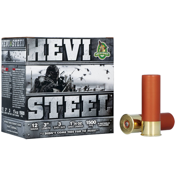 HEVI-Shot HEVI-Steel Ammunition: 12 Gauge, 3", #3, Steel, 1-1/4 oz, 1500 fps, Model HS60003
