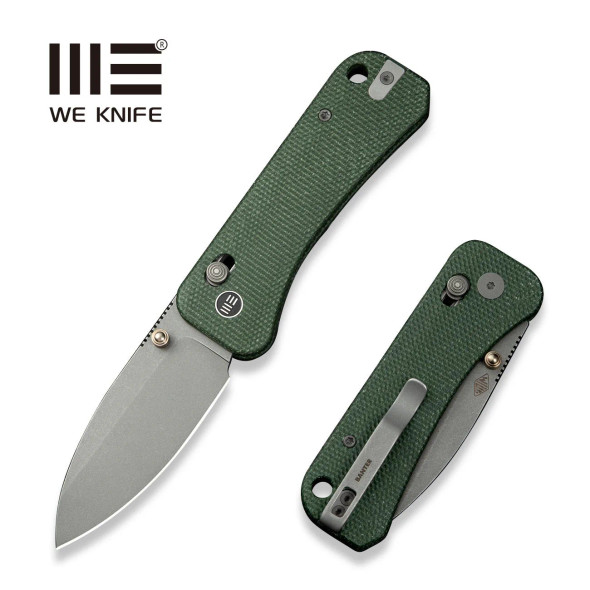 WE Knife Banter 2 Knife: 2.87" CPM-S35VN Drop Point Blade, Green Canvas Micarta Handle, Model WE23075-3
