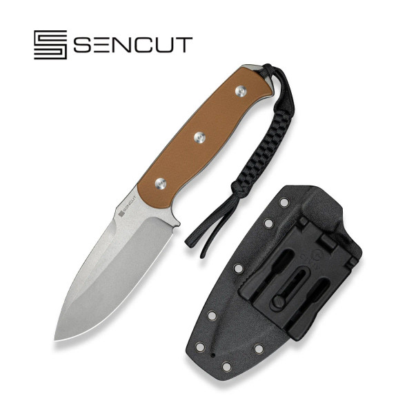 SENCUT Toxodon Knife: 4.57" 9Cr18MoV Drop-Point Blade, Brown G10 Handle, Model S24036-3