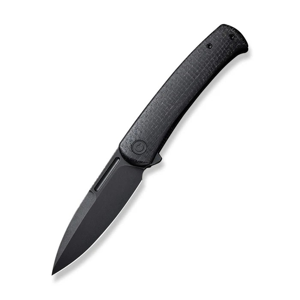 CIVIVI Caetus Knife: 3.48", Plain Edge, Black Stonewashed Blade; Black Burlap Micarta Handle, Model C21025C-2