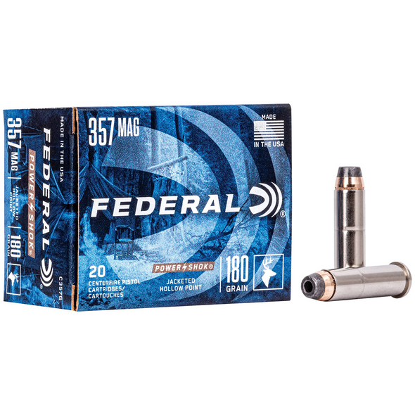 Federal Power-Shok Handgun Ammunition: 357 Mag, 180 gr, JHP, 1080 fps, Model C357G