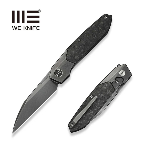 WE Knife Brr15 Knife: 3.25", Plain Edge, Polished Grey Blade, Titanium w/ Shredded Carbon Fiber Handle, Model WE24007-3