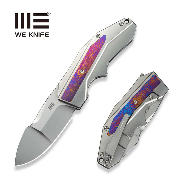 WE Knife Coral Knife: 2.95", Plain Edge, Polished Bead Blasted Blade, Titanium w/ Timascus Handle, Model WE24044-4