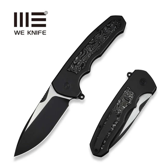 WE Knife Starlash Knife:  3.97", Plain  Edge, Black Stonewashed & Satin Flat Blade, Titanium w/ Alum Foil Handle, Model WE23011D-1