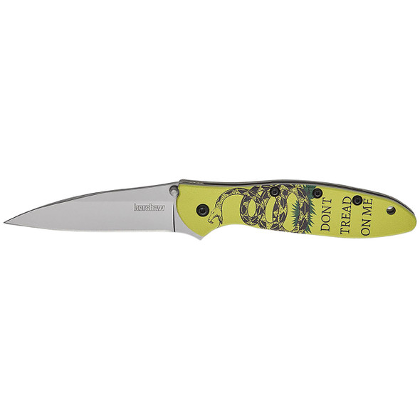 Kershaw Leek Gadsden "Don't Tread On Me" Edition Knife: 3", 14C28N Drop Point Blade, Yellow Aluminum Handle, Model 1660GADS
