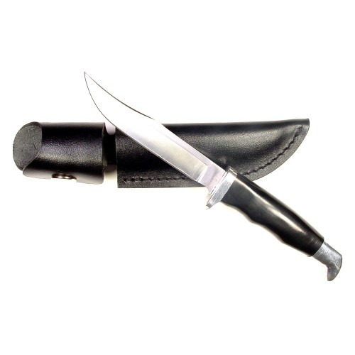 RUKO Knives Knife: 3 1/4", Plain Edge Blade, Black ABS Handle, Black Leather Sheet, Model RUK0078