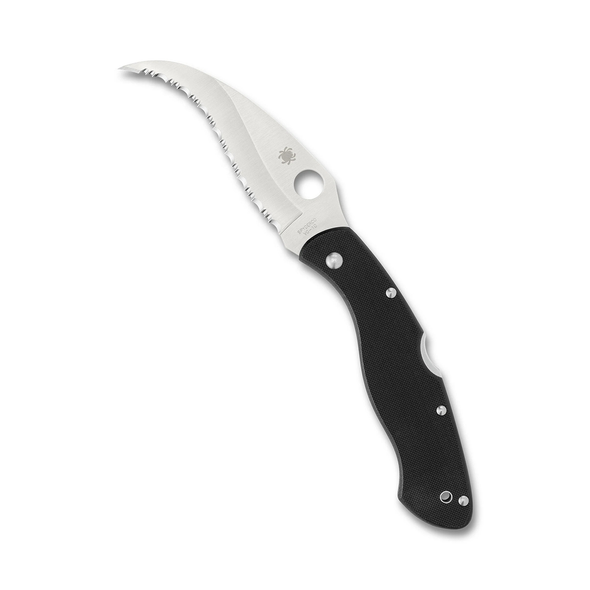 Spyderco Civilian Clipit Knfe: Full Length Serrated, Hollow Grind, Black G-10, Back Lock, Model C12GS