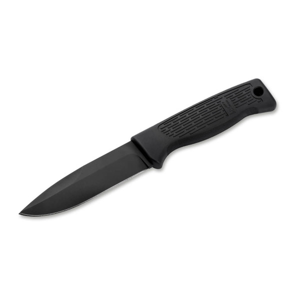 Boker H&K MP7 Personal Duty Knife: 4.44", 14C28N, Drop Point, Plain Edge, Black Blade, Black FRN Handle, Model 02HK001