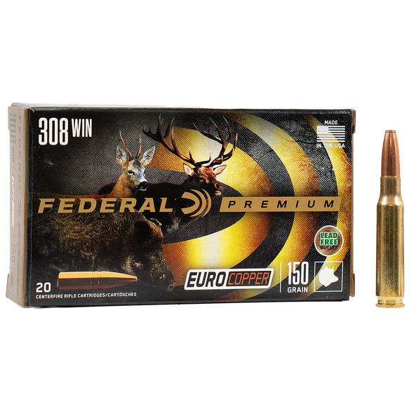 Federal EuroCopper Ammunition: 308 Win, 150 gr, 2799 fps, Model P308CXI