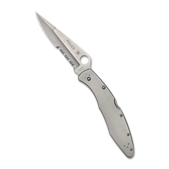 Spyderco Police Model Knife: 4.2" VG-10 Partially Serrated Edge Blade, Stainless Steel Handle, Model C07PS