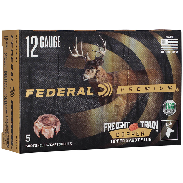 Federal Freight Train Copper Sabot Slug Ammunition: 12 Gauge, 300 gr, 2-3/4 in, 1900 fps, Model P152 FT