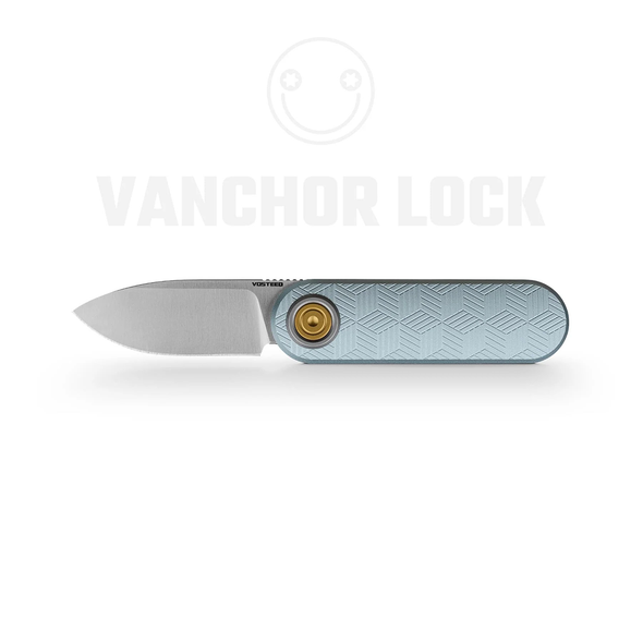 Vosteed Corgi-V 2.38" Stainless Knife: 14C28N Drop-Point Blade, Macaron Blue Aluminum Scales, Model A3725