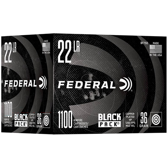 Federal Black Pack Ammunition: 22 LR, 36 gr, Copper Plated HP, 1260 fps, Model BF750