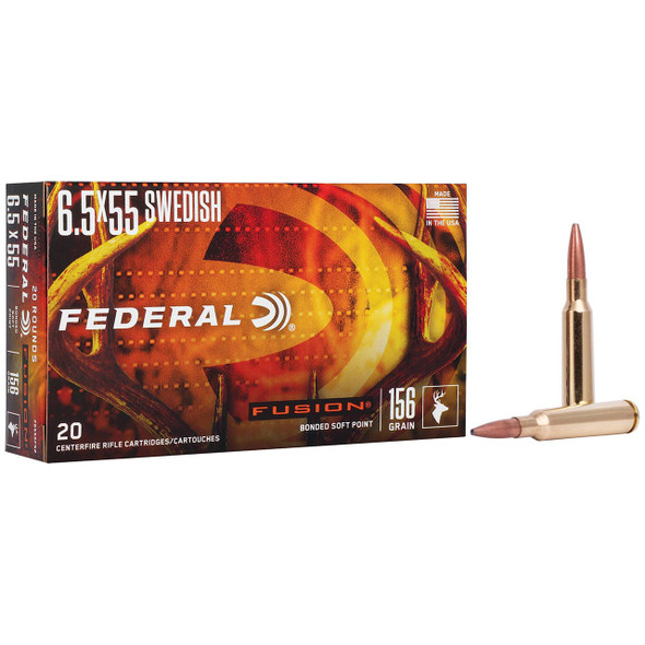 Federal Fusion Rifle Ammunition: 6.5x55 Swedish, 156 Grain, Fusion Soft Point, 2500 fps, Qty: 20 | F6555FS2