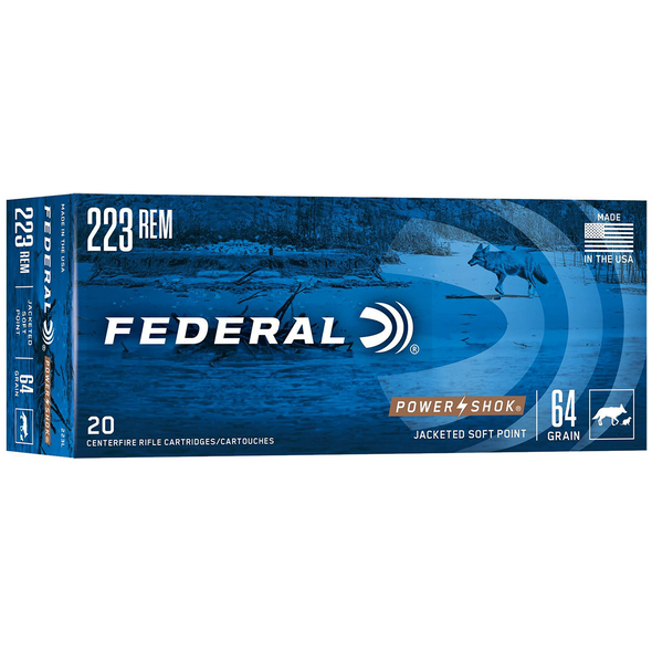 Federal Power-Shok Rifle Ammunition: 223 Rem, 64 gr, Jacketed Soft Point, 3050 fps, Model 223L