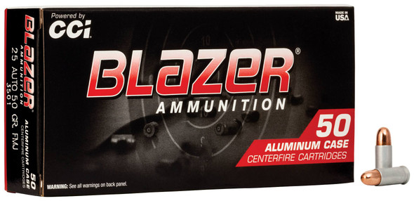 CCI Blazer Aluminum Ammunition: 25 Auto, 50 Grain, Full Metal Jacket, 755 fps