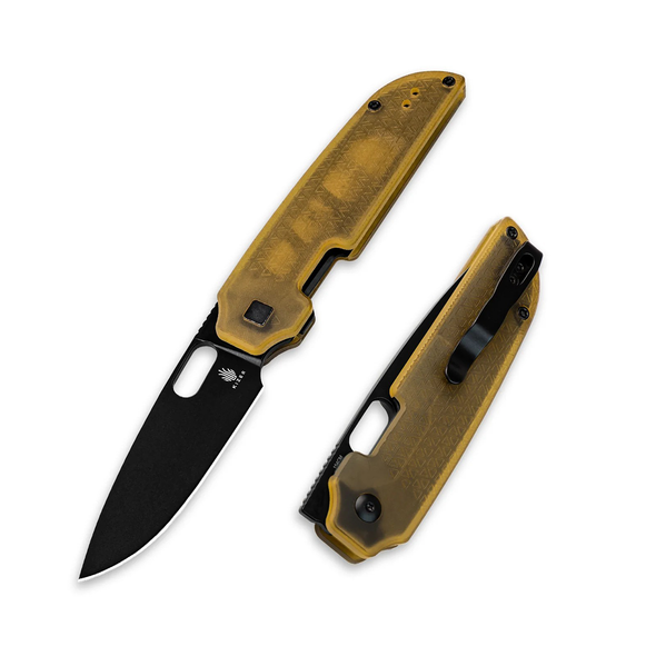 Kizer Knives Varatas Knife: 3.24", Plain Edge, Drop-Point, Black Blade, PEI Handle, Model V3637C1