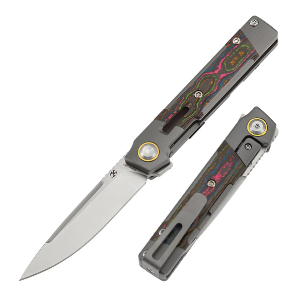 Kansept Kitpu Knife: 2.9", Plain Edge, Satin Blade, Satin Titanium & 80's Camo Carbon Handle, Model K2123A3