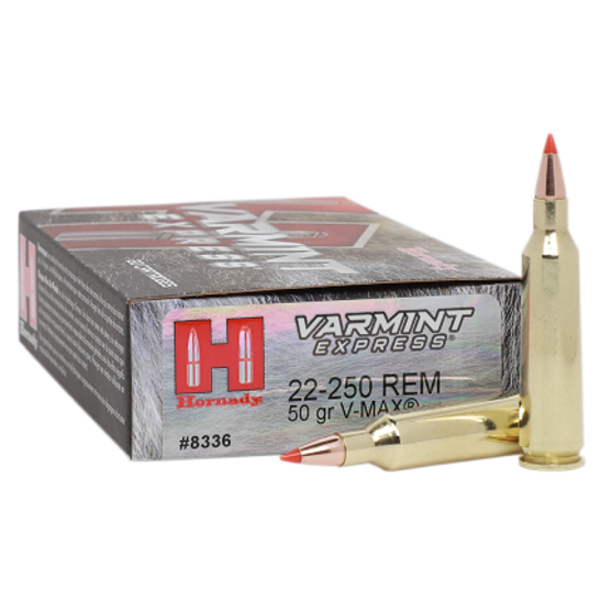Hornady Varmint Express Ammunition: 22-250 Rem, 50 Grain, V-MAX, 3800 fps