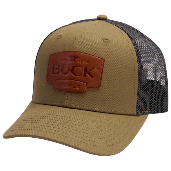 Buck Knives Leather Patch Logo Trucker Hat, Green