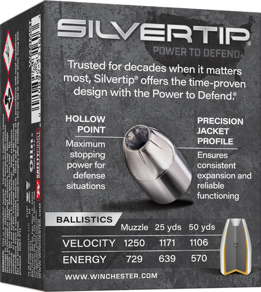 Winchester Silvertip Ammunition: 44 Remington Magnum, 210 Grain, Jacketed Hollow Point, 1250 fps