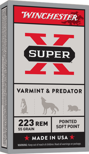 Winchester Super-X Ammunition: 223 Remington, 55 Grain, Pointed Soft Point, 3240 fps