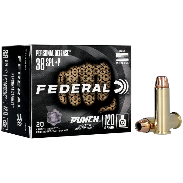 Federal Personal Defense Ammunition: 38 Spl +P, 120 gr, Jacketed Hollow Point, 1000 fps, Model PD38P1