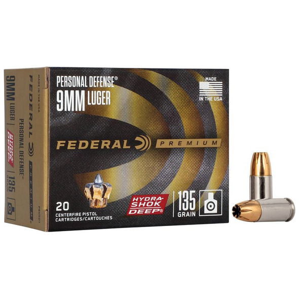 Federal Personal Defense HSD Ammunition: 9mm, 135 gr, Hydra-Shok Deep JHP, 1060 fps, Model P9HSD1
