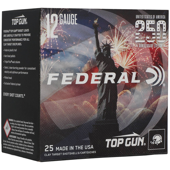 Federal Top Gun USA 250 Edition Ammunition: 12 Gauge, 2-3/4, #8, Lead, 1-1/8 oz, 2-3/4 DE, 1145 fps, Model TGL12US 8USA