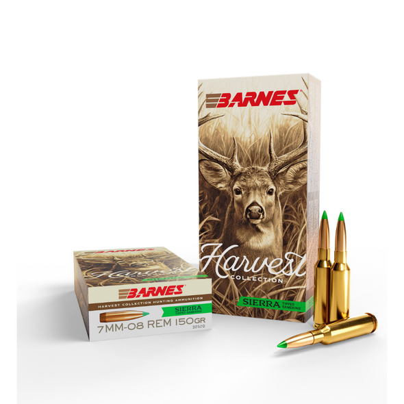 Barnes Harvest Collection Ammunition: 7mm-08 Rem, 150 gr, SIERRA Tipped Gameking, Jacket Lead Core, 2725 fps, Model 32520