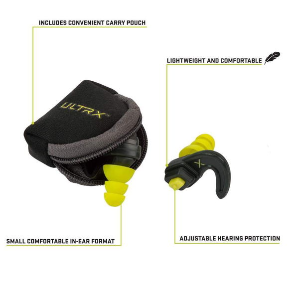 ULTRX Shift Adjustable Protection Ear Plugs, Grey / Yellow