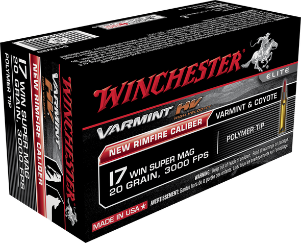 Winchester Varmint HV Ammunition: 17 Win Super Mag, 20 Grain, Polymer Tip, 3000 fps