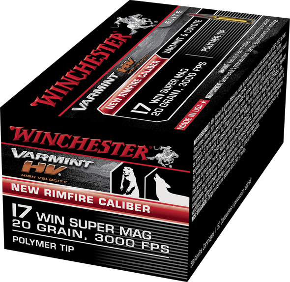 Winchester Varmint HV Ammunition: 17 Win Super Mag, 20 Grain, Polymer Tip, 3000 fps