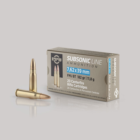 PPU (Prvi Partizan) Subsonic Ammunition: 7.62x39mm, 182 gr, FMJ-BT, Qty: 20 | A679