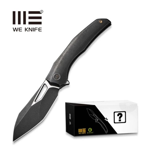WE Knife Ignio Mystery Box Black Titanium Handle (3.3" Black Stonewashed CPM 20CV Blade, Satin Flat) Model WE22042B-1 MB