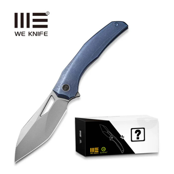 WE Knife Ignio Mystery Box Blue Titanium Handle (3.3" Stonewashed CPM 20CV Blade) Model WE22042B-3 MB